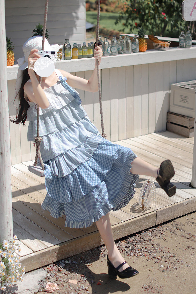 Blue [Go To The Beach] Multi-Layered Print Ruffle Holiday Sweet Lolita Jsk Dress - Product - 4