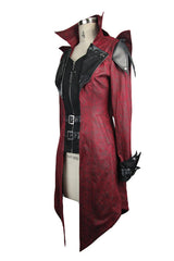 Punk Black And Red Applique Womens Hooded Leather Long Coats - Product - 6