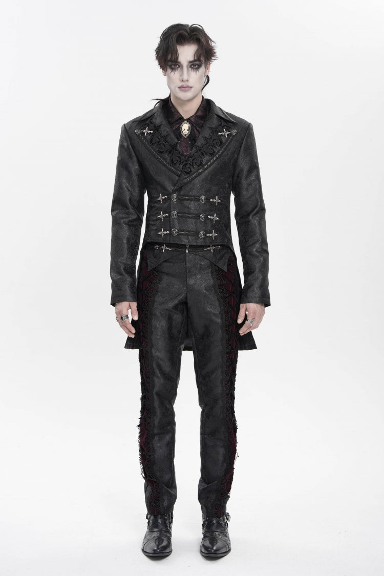 Black Lapel Collar Long Sleeves Lace-Up Slim Men's Gothic Handsome Double-Breasted Jacket - Product - 2