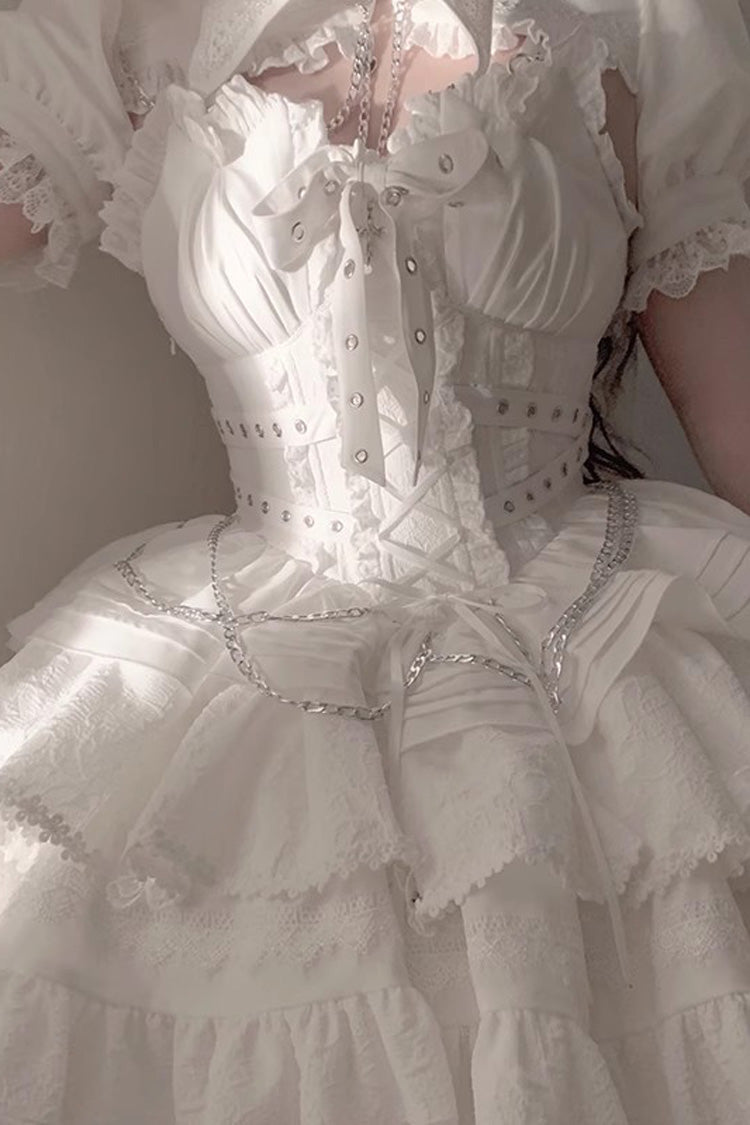 [Covenant Cross] Sleeveless Triple-Layered Ruffle Bowknot Lace-Up Gothic Lolita Jsk Dress 6 Colors - Product - 5