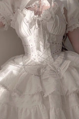[Covenant Cross] Sleeveless Triple-Layered Ruffle Bowknot Lace-Up Gothic Lolita Jsk Dress 6 Colors - Product - 5