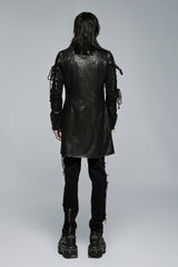 Black Metal Buckle Decoration Zipper Mens Steampunk Windbreaker Coat - Product - 7