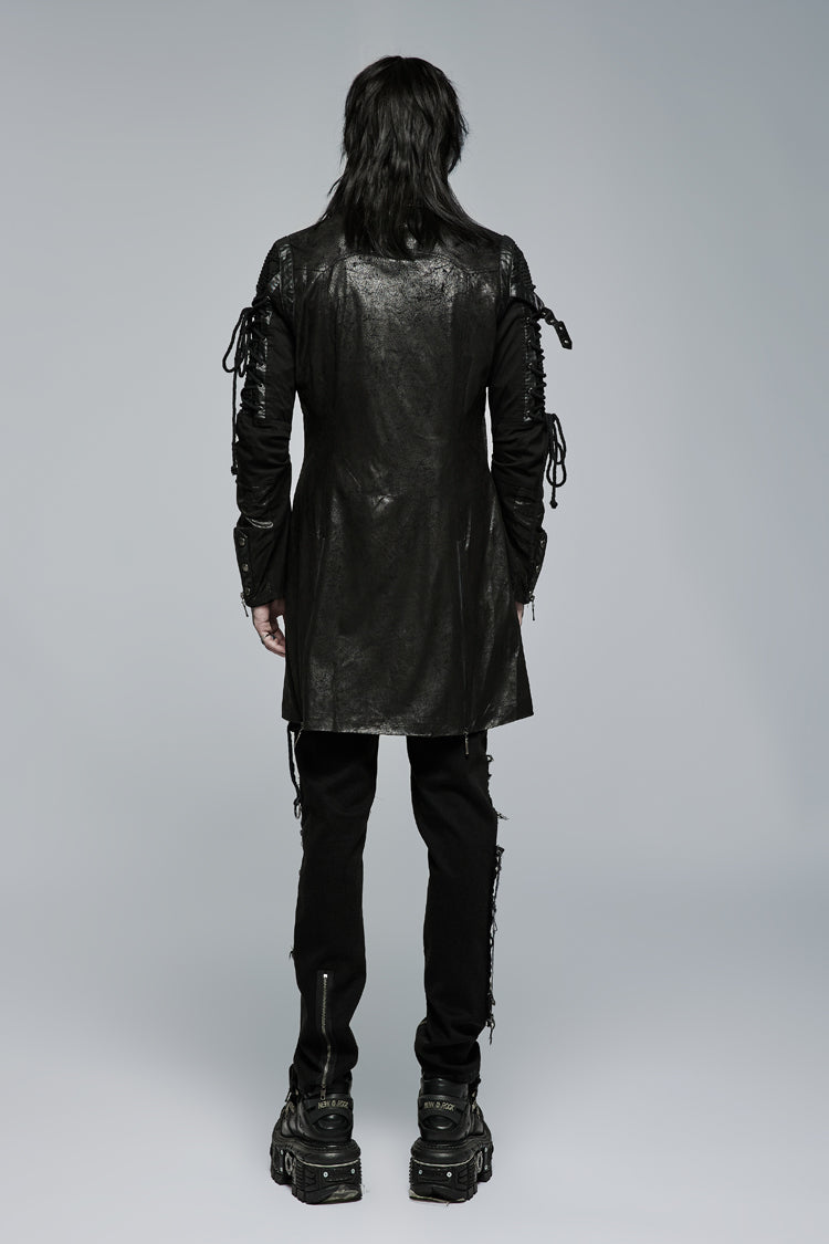 Black Metal Buckle Decoration Zipper Mens Steampunk Windbreaker Coat - Product - 7