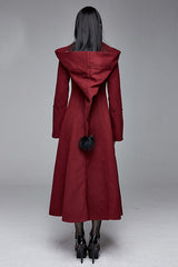 Red Gothic Party Woolen Hooded Sexy Women Long Coat - Product - 4