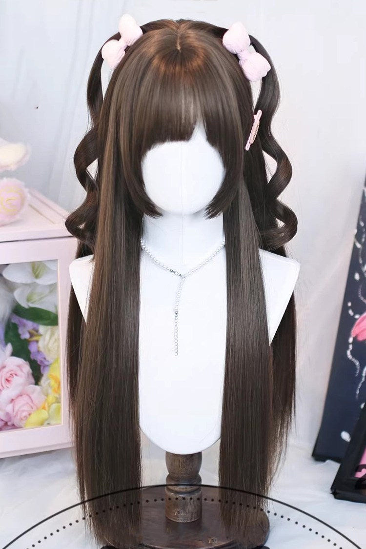 Cute Wispy Bangs Long Straight Japanese Sweet Lolita Wig 3 Colors - Cool-Brown - 4