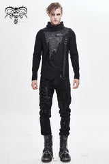 Black Worn Out Cross Shaped Hasp High Collar Asymmetric Hem Men's Punk T-Shirt - Product - 3