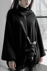 Black Clown Hooded Bunny Doll Backpack Women's Punk Coat - Black - 1