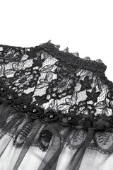 Black Sleeveless Ruffled Lace Spliced Mesh Women's Gothic Cape - Product - 19