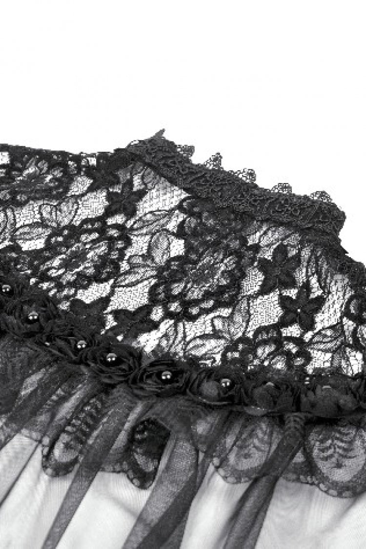 Black Sleeveless Ruffled Lace Spliced Mesh Women's Gothic Cape - Product - 19