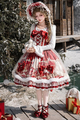 Red [Happy New Year] Printed Ruffled Bow Lace Classic Chinese Style Gorgeous Lolita Jsk Dress - Product - 6