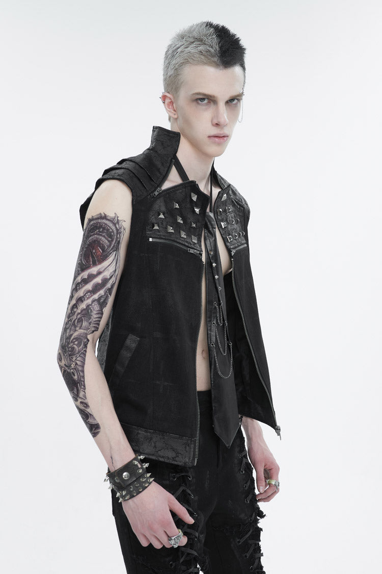 Black Chest Metal Willow Studded Sleeveless Men's Punk Vest - Product - 3