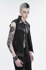 Black Chest Metal Willow Studded Sleeveless Men's Punk Vest - Product - 3