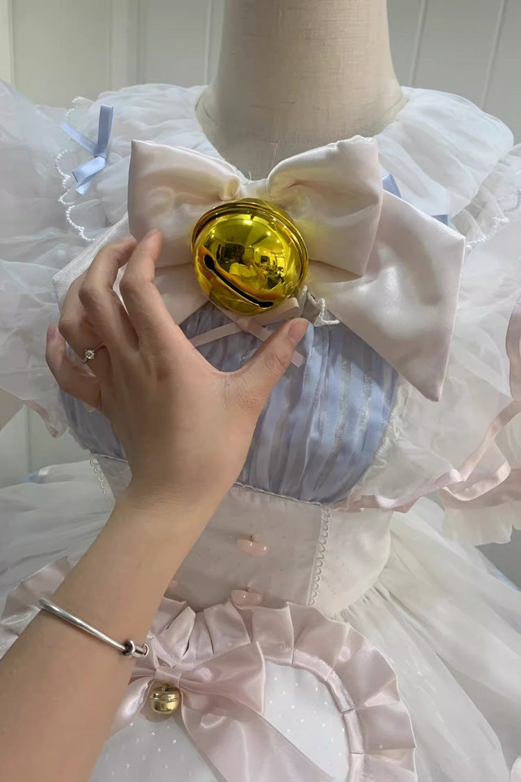 Blue Magical Girl Multi-layer Ruffle Bowknot Bell Maid Sweet Lolita Dress Full Set - Product - 2
