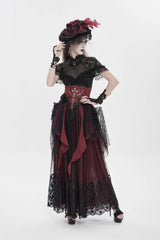 Black/Red Embroidered Lace Women's Gothic Underbust Corset Embroidered Rose Cross Underbust Corset - Product - 7