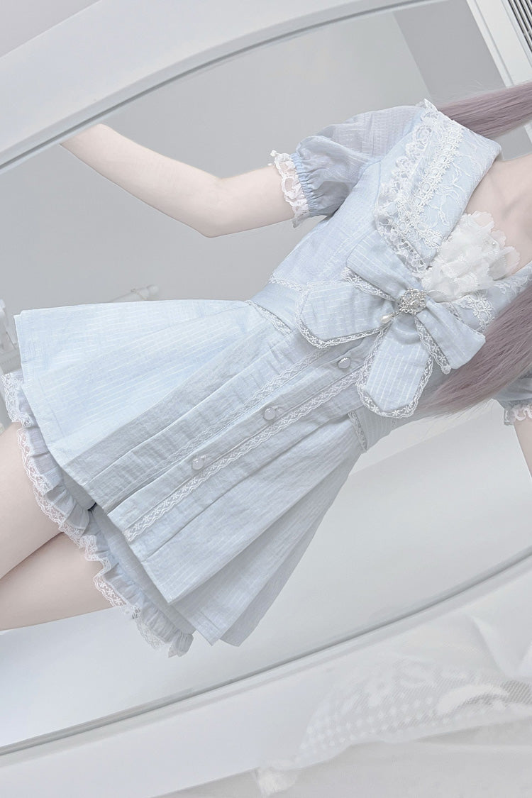Aqua [Serenade] Short Sleeves Ruffle Bowknot Lace Sweet Jirai Kei Dress Set - Product - 2