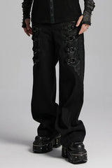 Black Rings Stitching Mesh Men's Punk Pants - Black - 1