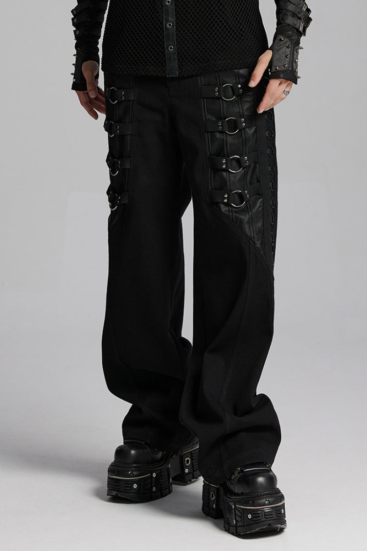 Black Rings Stitching Mesh Men's Punk Pants - Black - 1