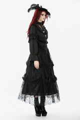 Black Sheer Stand Collar Ruffled Long Lantern Sleeves Women's Gothic Blouse - Product - 2