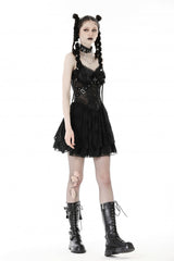 Black Cross Spider Mesh Buckled Zippered Women's Punk Slip Dress - Product - 8