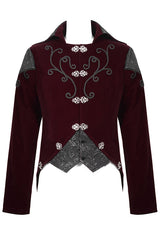 Red Vintage Embroidered Fake Two Pieces Gothic Mens Coat - Product - 4