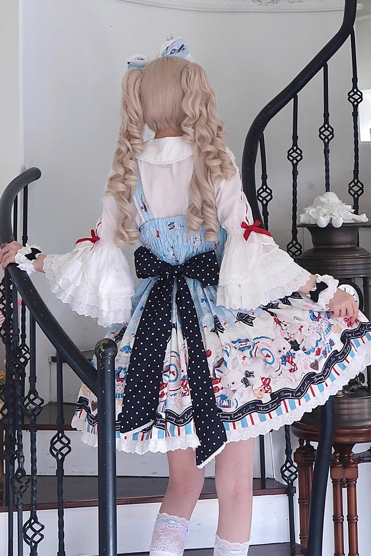 Blue [Mystery Rabbit Tea Party] Sleeveless Print Ruffle Bowknot Lace Sweet Lolita Jsk Dress - Product - 8