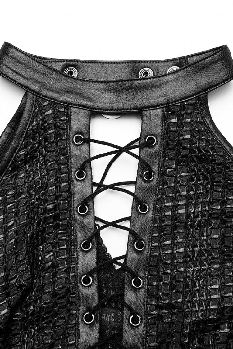 Black Side Slit Hollow Lace-Up Slim Mesh Women's Gothic Dress with Detachable Cape - Product - 5