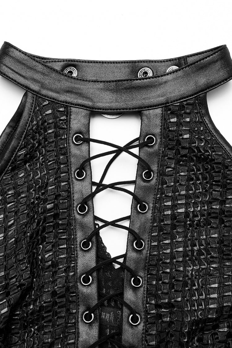 Black Side Slit Hollow Lace-Up Slim Mesh Women's Gothic Dress with Detachable Cape - Product - 5