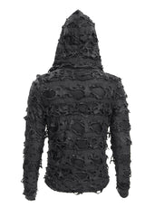 Black Studs Long Sleeves Lace-Up Ripped Men's Gothic Hooded Coat - Product - 10