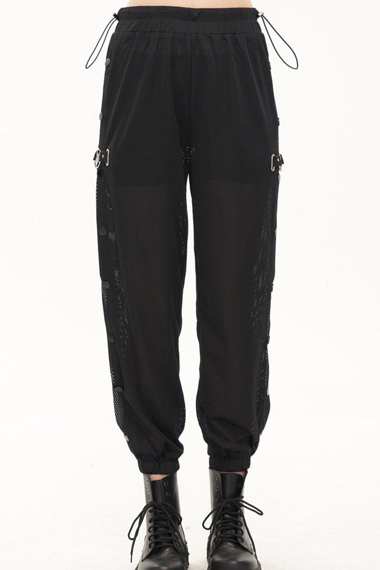 Black Punk Sports Style Metal Five-Star Decoration Trouser Leg Button Detachable Women's Long Pants - Product - 2