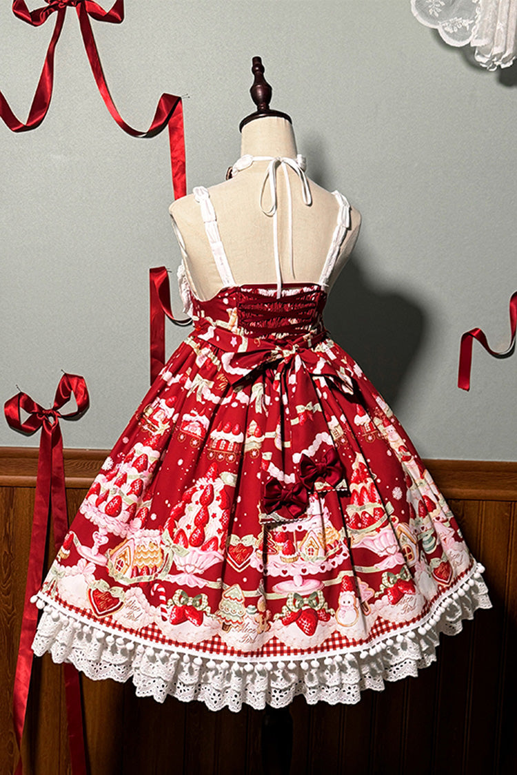 Mint Strawberry Dessert Print High Waisted Ruffle Bowknot Sweet Lolita JSK Dress 4 Colors - Product - 17