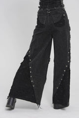 Black Cut-Out Spliced Mesh Eyelet Women's Punk Layered Ripped Pants - Product - 8