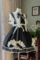 Black Sleeping Star Short Sleeves Ruffle Bowknot Lace Stitching Sweet Lolita Dress - Product - 3