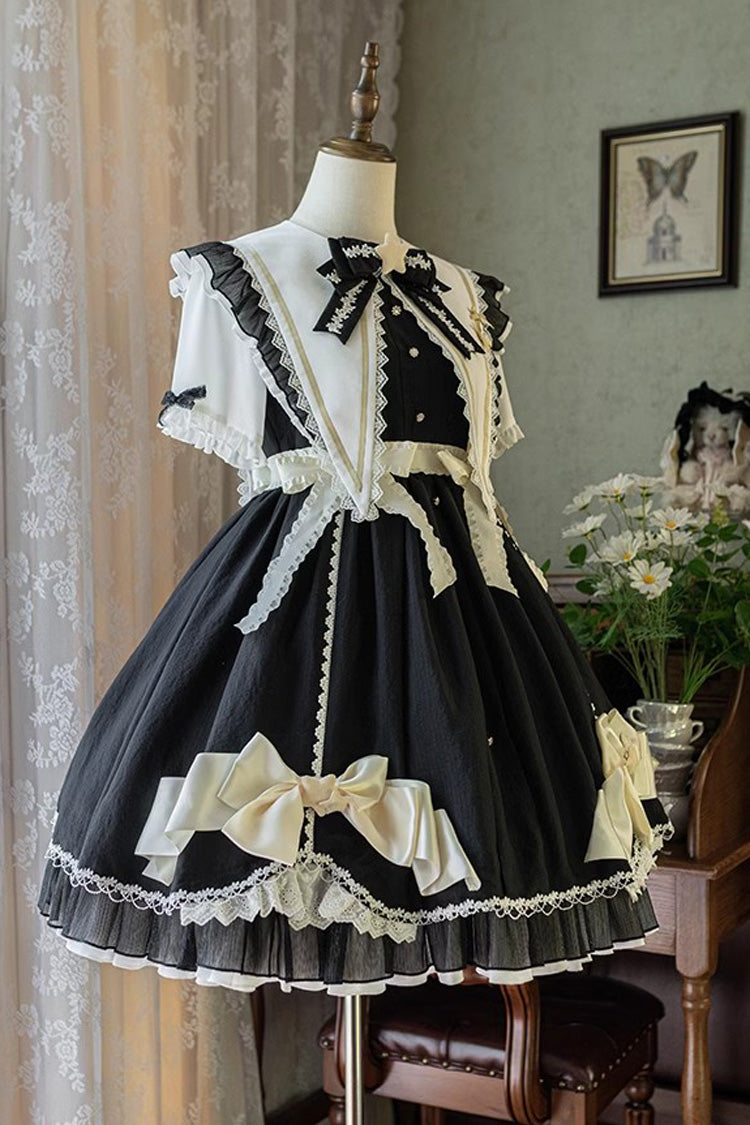 Black Sleeping Star Short Sleeves Ruffle Bowknot Lace Stitching Sweet Lolita Dress - Product - 3