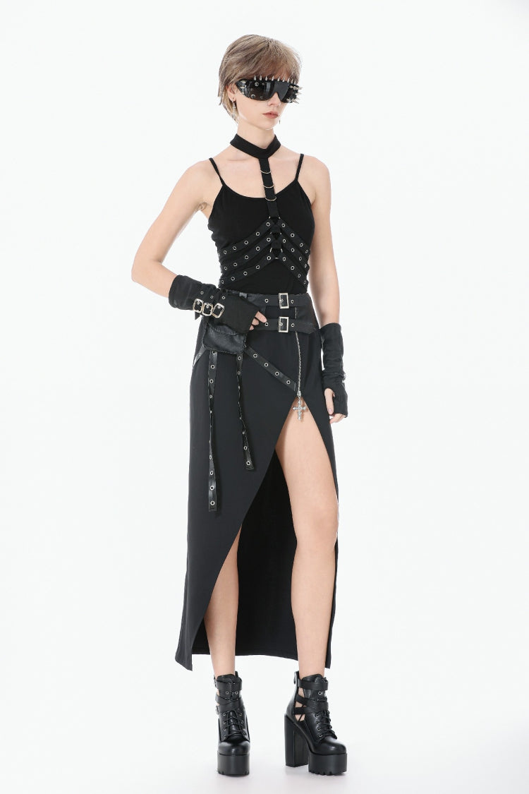 Black Women's Punk Halter Eyelet Chest Harness - Product - 8