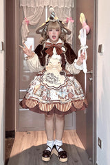 [Bear Cookie] Sleeveless Print Bowknot Sweet Lolita Jsk Dress Set 2 Colors - Product - 9