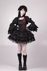 Black  [Letters & Poems · Twilight] Multi-Layered Jacquard Ruffled Witch Gothic Lolita Skirt 2 Versions - Product - 21