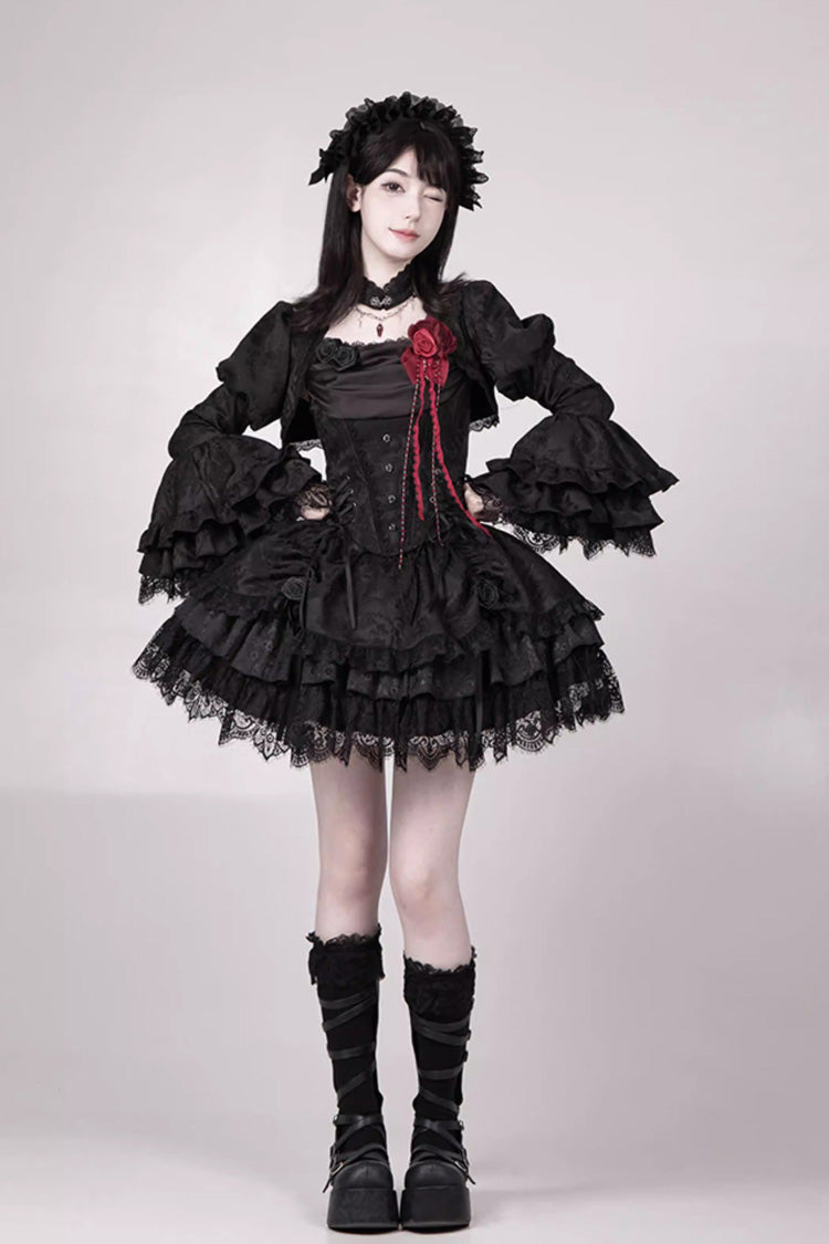 Black  [Letters & Poems · Twilight] Multi-Layered Jacquard Ruffled Witch Gothic Lolita Skirt 2 Versions - Product - 21