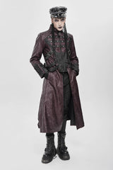 Red Stand Collar Zipper Straps Eyelet Men's Punk Coat - Product - 10