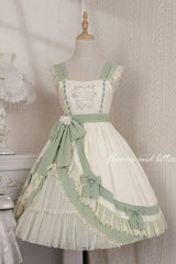 White/Green Country Style Daisy Poem Elegant Boat Neck High Waisted Sweet Lolita Jsk Dress - Product - 8