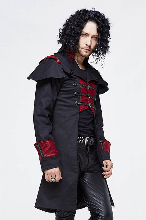 Punk Black And Red Chain Shape Ribbons Long Mens Coat - Product - 2