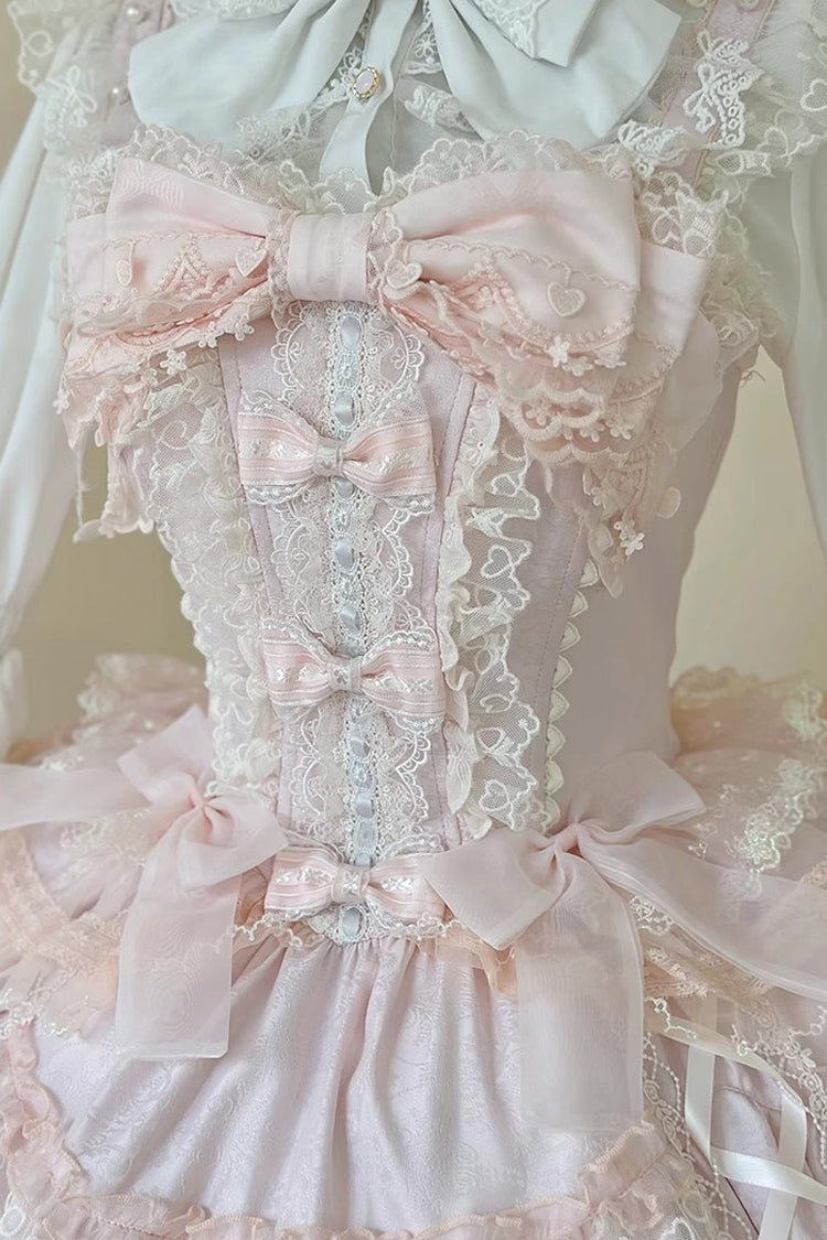 Pink [Sweetheart Diary] Multi-Layered Ruffle Hanayome Embroidery Bowknot Lace Sweet Lolita Jsk Dress - Product - 23