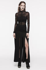 Black Long Sleeves Floral Embroidery Mesh Women's Gothic Blouse - Product - 4
