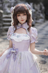 Purple Lilac Short Sleeves Hollow Embroidery Sweet Chinese Cheongsam Style Lolita Dress - Product - 9