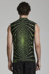 Halo Print Sleeveless Stitching Mesh Rivets Mens Steampunk T-Shirt 2 Colors - Product - 6