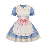 Blue and Beige Lace Cat Paw Maid Lolita Jumper Dress with Bow