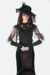 Black Sleeveless Ruffled Lace Spliced Mesh Women's Gothic Cape - Product - 5