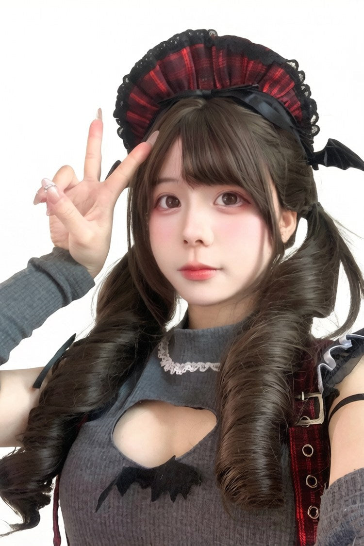 Sweet Tea Cool Brown Sweet Lolita Twintails Wig with Roman Curls - Product - 4