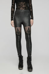 Black Embroidered Spliced Sheer Women's Gothic Leggings - Product - 11
