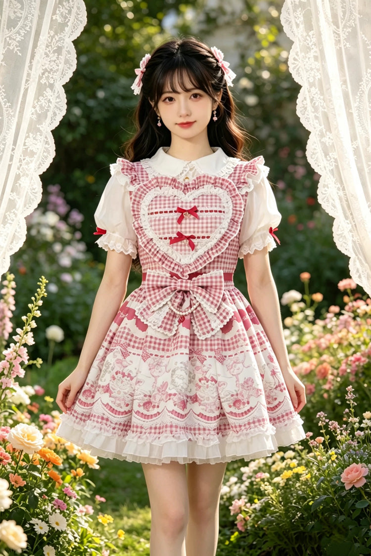 Jirai Kei Lapel Collar Short Sleeves Printed Bow Sweet Plus Size Dress 3 Colors - Product - 3