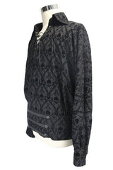 Black Lace Up Neckline Skull Printed Mens Gothic Blouse - Product - 3